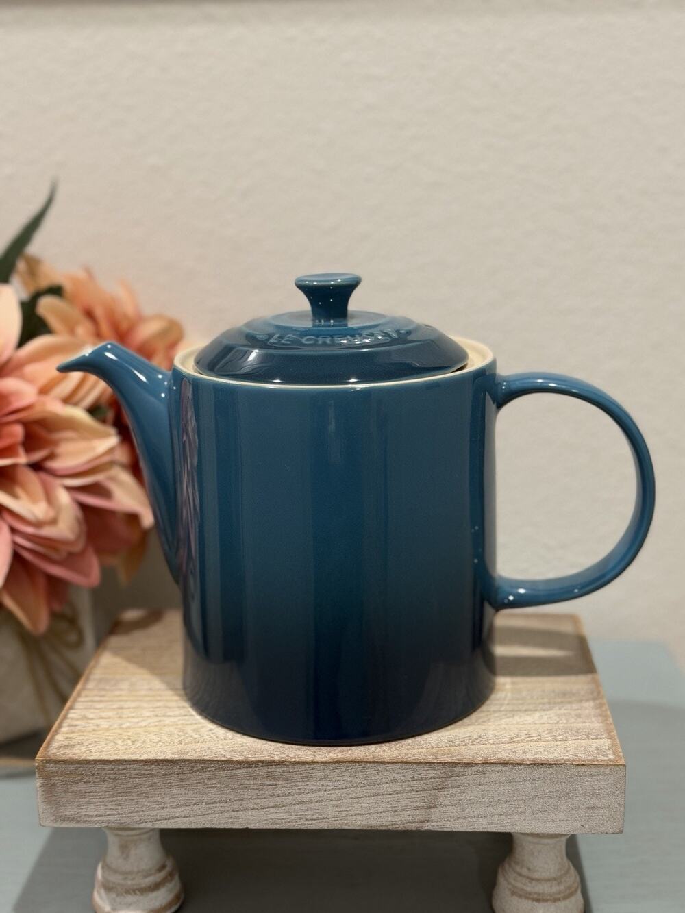 Le Creuset DEEP TEAL Blue Medium Grand Teapot 1.3L 1.4QT Stoneware Glazed RARE